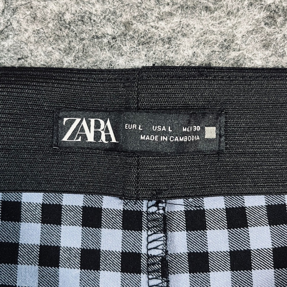 Zara Gingham Flare Pants Womens Large Blue Black Checkered‎ Retro Y2K Mod Preppy - Picture 5 of 9